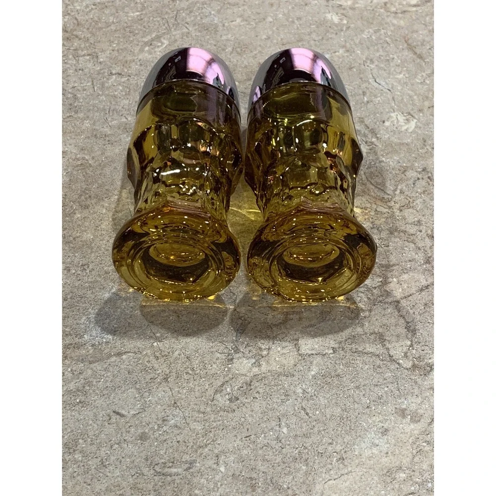 Vintage Viking Georgian Glass Amber Honeycomb Salt And Pepper Shaker Set
